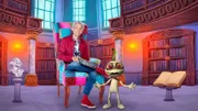 Thomas Brezina und Ramfetz im Saal der Bücher.