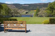 Aldourie Castle, Inverness, Scotland - Captured on a beautiful day, this photo was taken from the patio of Aldourie Castle looking out at Loch Ness.