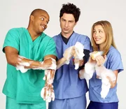 (v.li.): Donald Faison (Chris Turk), Zach Braff (John ‚J.D.‘ Dorian), Sarah Chalke (Elliott Reid)