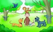 Coco hat viele tierische Freunde: den Dackel Hektor, die Katze Gnocchi, die Taube Kompass, das Eichhörnchen Hopsi und den Hund Charkie.