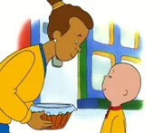 Zum Einzug hat Caillou der neuen Nachbarin einen Kuchen mitgebracht.