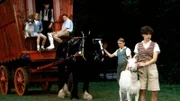 Timmy der Hund (l.), Anne (Laura Petela 2.v.l.), Nobby (Ben Brazier, 3.v.l.), Julian (Marco Williamson, 4.v.l.), ein Pferd, Dick (Paul Child, 3.v.r.), eine Ziege und George (Jemima Rooper, r.) fahren gemeinsam zu dem Stellplatz eines Wanderzirkus, an dem sie ihrem Freund Nobby bei seinen Aufgaben helfen. Dort ereignen sich merkwürdige Dinge.
