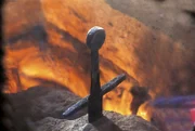 The sword in the stone, Hermitage of Montesiepi or Saint Galgano Chapel, Chiusdino, Tuscany, Italy, 12th century.