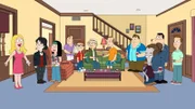 Francine (l.), Nerfer (2.v.l.), Hayley (3.v.l.), Greg (4.v.l.), Steve (5.v.l.), Jeff (6.v.l.), Parker (6.v.r.), Klaus (5.v.r.), Tuttle (4.v.r.), Roger (3.v.r.), Stan (2.v.r.)