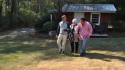 David Bromstad and winners during shooting in outside area of one of the houses