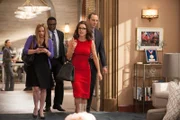 In red dress: Selina Meyer (Julia Louis-Dreyfus).