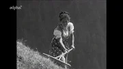 Heumahd in Tirol 1963 - am Berghang von Hand mit dem Rechen.