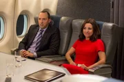 On left: Gary Walsh (Tony Hale) and on right Selina Meyer (Julia Louis-Dreyfus).