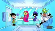 v.li.: Robin, Starfire, Raven, Cyborg, Beast Boy (oben)