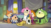 v.li.: Fancy-Fancy, Benny the Ball, Choo-Choo, Top Cat, Brain, Spooky