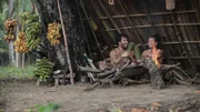 Jeff and Laura under their shelter.
