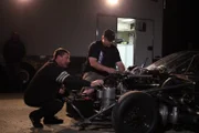 Daddy Dave and Justin McDaniel prepare the car prior to Daddy Dave's race.