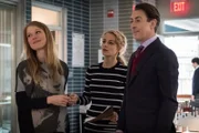 Second and third from the left: Det. Lizzie Needham (Bojana Novakovic), Dr. Dylan Reinhart (Alan Cumming)