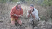 Mkuze Falls, South Africa. Dave Canterbury and Cody Lundin making a fire.