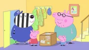 v.li. Mr. Zebra, Peppa Pig, Daddy Pig, George Pig