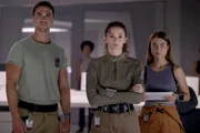 L-R: Richard Fleeshman as James Brice, Christie Burke as Sharon Garnet, and Tiana Upcheva as Eva Markovic