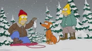 Als Bart plötzlich verschwindet, organisieren Homer (l.), Knecht Ruprecht (M.) und Grandpa (r.) eine große Suchaktion, an der auch eine Gruppe Häftlinge teilnimmt - unter ihnen befindet sich auch Tingeltangel-Bob ...