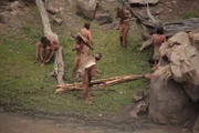 The group gathering wood and preparing.