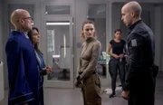 THE ARK -- ìEvery Single Person Mattersî Episode 108 -- Pictured: (l-r) Paul Murray as William Trust, Mercedes de la Cruz as Helena Trust, Christie Burke as Lt. Sharon Garnet, Pavle Jerinic as Felix Strickland -- (Photo by: Aleksandar Letic/Ark TV Holdings, Inc./SYFY)
