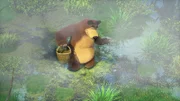 Der Bär gerät beim Pflücken der Himbeeren in einen Sumpf.