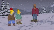 Auf ihrer Suche nach Bart treffen Homer (l.) und Grandpa (M.) auf den Basketballer Shaquille O'Neil (r.). Kann er ihnen helfen, den verschollenen Sohn wiederzufinden?