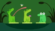 Jeder Frosch versucht die Fliege zu erwischen.