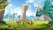 Trey erklärt den Freunden, was die Triceratops-Prüfung ist: Ein junger Triceratops muss hier der Herde seine Kraft beweisen. Aber was, wenn Tiny das Tanzen besser beherrscht als das Kämpfen?