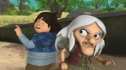 Ralf und Rolf ärgern eine alte Frau.
