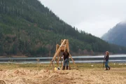Bear and Bam Brown about to use the trebuchet for target practice.