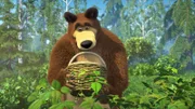 Der Bär will Himbeeren pflücken.