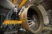 DUBAI - An airplane engine during general check.