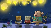 Stanley, Ollie, Moon und Dang freuen sich über das Lichterfest.