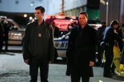 "Party Down" -- Det. Don Flack (Eddie Cahill) left, and Det. Mac Taylor (Gary Sinise) examine a crime scene when a tractor-trailer carrying exclusive party guests mysteriously ends up at the bottom of the Hudson River on CSI:NY, scheduled to air Friday, Feb. 4 (10:00-11:00 PM, ET/PT) on the CBS Television Network.