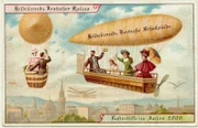 Um 1900 hat die deutsche Schokoladenfabrik „Theodor Hildebrand & Sohn“ eine Postkartenserie ihren Schokoladenprodukten beigelegt mit Motiven, die den Alltag im Jahr 2000 zeigen sollten. Eine Vision: der private Luftverkehr - mit Flugmaschinen oder Privat-Zeppelinen für den sonntäglichen Familienausflug.