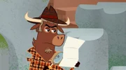 Sherlock Yack untersucht ein Beweisstück.