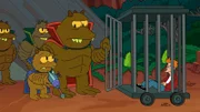 Das Planet Express-Team muss auf den Omicron Persei 8 reisen, weil nur dort ein Kraut wächst, was Professor Farnsworth gegen seine Arthritis helfen kann. Doch leider wird Fry (r.) dort vergessen und von Jrrr (vorne, l.) und Lrrr (vorne, m.) gefangen genommen ...
