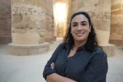 Egyptologist Meredith Brand poses for a portrait at Karnak in Luxor, Egypt. (Windfall Films/Elizabeth Maitland)