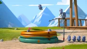 Daher kommen also die Bildstörungen! Die Lemminge nutzen den Funkturm als Sprungbecken für den Swimmingpool. doch das bleibt natürlich nicht lange unentdeckt.