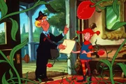 Der Briefträger (li.) übergibt Pippi ihr Teilnahmeformular für die Blumenausstellung.