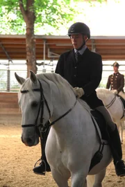 Eleve Ewald (Azubi) reitet den Lippizaner in der Spanischen Hofreitschule in Wien ein.