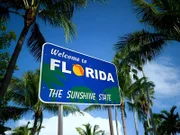 Willkommens-Schild Florida zwischen Palmen