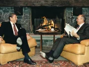 November 20, 1985: President Reagan meeting with Soviet General Secretary Gorbachev at Maison de Saussure during the Geneva Summit.