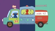 Aus einem Klappbild werden lustige Fahrzeuge zusammengesetzt.
