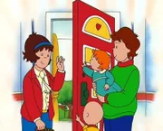 Mami verabschiedet sich von Papi, Caillou und Rosie.