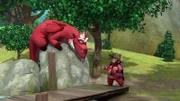 Perdigan (r.) hat den Drachen Derke (l.) hypnotisiert. Er folgt blind seinen Befehlen.