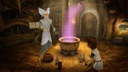 Arthur bittet seinen Freund Merlin um Hilfe.