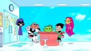 v.li.: Raven, Cyborg, Beast Boy, Robin, Starfire