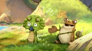 Tiny und Mazu (r.) machen sich große Sorgen, weil sie das Ökosystem von Dinosaurierland durcheinander gebracht haben.