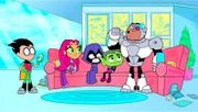 v.li.: Robin, Starfire, Raven, Beast Boy, Cyborg.
