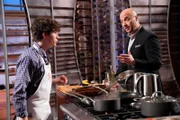 Contestant Mark and judge Joe Bastianich.
